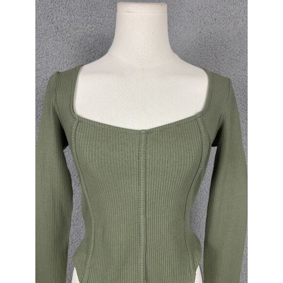 Just Polly Juniors' Women's Ribbed Long Sleeve Square Neck Top Small Green NWOTs - Picture 2 of 7